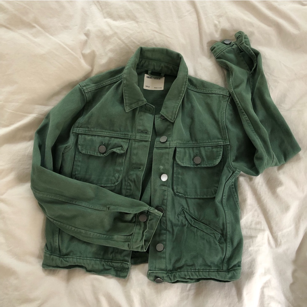 Green denim jacket
